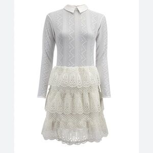 Self-Portrait White Layered Lace Mini Dress